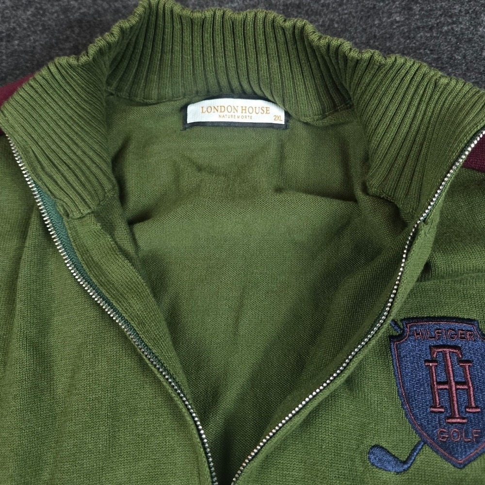 London House Men's Green Maroon Hilfiger Golf Sweater 1/4 Zip Preppy Size 2XL - Picture 4 of 11